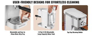VEVOR Espresso Coffee Machine, 15Bar Semi-Automatic Espresso Maker w/Milk Frothier Steam Wand, Professional Cappuccino Latte Machine with High-Power Boiler & Removable Water Tank, NTC Control System  (Pack of 1) 1ea