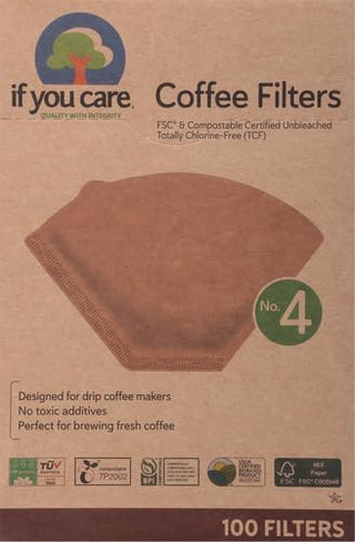 If You Care Coffee #4 Kosher Brown Unbleached Chlorine-Free Natural, Biodegradable, Compostable, Chlorine Free Gluten-Free Cone Filters (Pack of 1) 100 Count