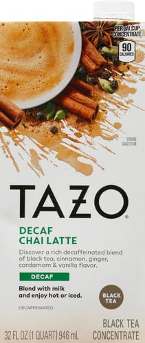 Tazo Tea & Decaf Kosher Tea Chai Latte w/Cinnamon, Spicy Ginger, Cardamom, Black Pepper & Spices, Vanilla, No-GMO Project, Gluten-Free, Yeast-Free, Wheat-Free, Dairy-Free Loose Leaves Bold Decaffeinated Black Tea (Case of 6) 32oz Carlton