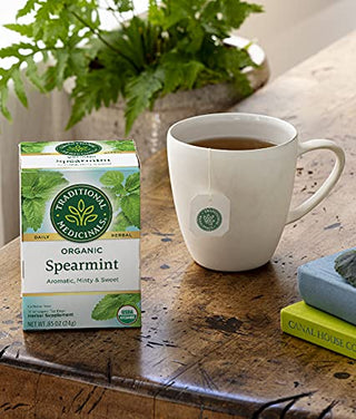 Traditional Medicinals Organic Herbal Kosher Spearmint w/Herbal Supplements, Spearmint Leaf GMO-Free, Fair-Trade, Naturally Caffeine-Free Herbal Tea (Case of 6) 16 Tea Bags