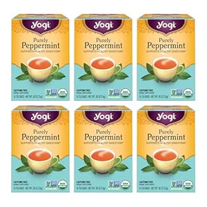 Yogi Organic Herbal Kosher Purely Peppermint w/Herbal Supplement, GMO-Free, Vegan, Caffeine Free Green Tea (Case of 6) 16 Tea Bags