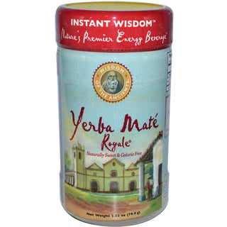 Wisdom Natural Organic Yerba Mate Royale Naturally Flavored w/Stevia, Variety of Antioxidants Caffeine-Free Instant Green Tea (Pack of 1) 2.82oz Canister