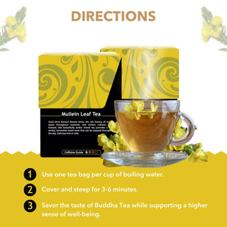 Buddha Teas EU Organic 100% Kosher Herbal, Mullein Leaf w/Fresh Certified Organic Herbs, Antioxidants, Minerals & Vitamin C, for Health & Wellbeing, Bleach Free, Dioxin Free , Plant, Non-GMO Caffeine-Free Herbal Tea (Case of 6) 18 Tea Bags