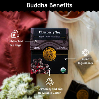 Buddha Teas Organic Herbal Kosher  Elderberry GMO-Free, Caffeine-Free Herbal Tea (Case of 6) 18 Tea Bags
