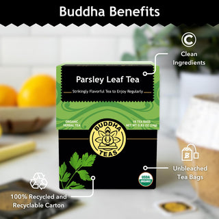 Buddha Teas USDA Organic Certified, Herbal OU-Kosher Certified "Parsley Leaf" for Health Wellbeing w/Oregano, Antioxidants Minerals GMO-Free Clean Verified Ingredients Caffeine-Free Herbal Tea (Case of 6) 18 Tea Bags