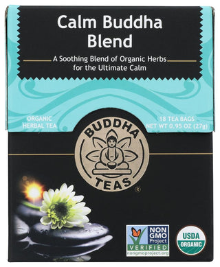 Buddha Teas Organic Herbal Calm Buddha Blend Dairy-Free, w/Chamomile Flower, Lavender, Kava Kava Root, Passion Flower, Skullcap, Spearmint, Cinnamon, St. John's Wort Herbal Wheat Free, Yeast-Free Tea (Case of 6) 18 Tea Bags