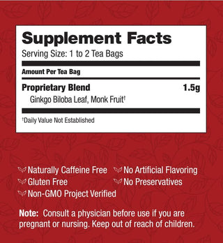 Bravo Teas Herbal Absolute Ginkgo Biloba w/Herbal Supplements, Gluten-Free, GMO-Free, Naturally Caffeine-Free Green Tea (Pack of 1) 20 Tea Bags