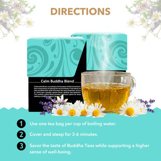 Buddha Teas Organic Kosher Calm Buddha Blend w/Chamomile Flower, Kava Kava Root, Lavender, Skullcap, St. John's Wort, Spearmint, Cinnamon, Wheat-Free, Yeast-Free, Diary-Free, GMO-Free, Caffeine-Free Herbal Tea (Case of 6) 18 Bags