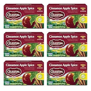 Celestial Seasonings Herbal Kosher, Cinnamon Apple Spice w/Blended Cinnamon, Hibiscus, Chamomile, Roasted Chicory, w/Notes of Chocolate & Butterscotch, Gluten-Free, Caffeine-Free Herbal Tea (Case of 6) 20 Tea Bags