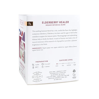 Rishi Organic Kosher Herbal Elderberry Healer w/Ginger Root, Hibiscus Flowers, Antioxidant Licorice Root Caffeine-Free Herbal Tea (Case of 6)15 Tea Bags