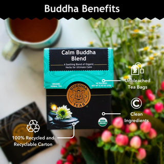 Buddha Teas Organic Kosher Calm Buddha Blend w/Chamomile Flower, Kava Kava Root, Lavender, Skullcap, St. John's Wort, Spearmint, Cinnamon, Wheat-Free, Yeast-Free, Diary-Free, GMO-Free, Caffeine-Free Herbal Tea (Case of 6) 18 Bags