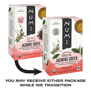 Numi Organic Kosher Jasmine Green w/Hints of Moonlight, Jasmine Flowers GMO-Free, Fair-Trade Certified, Medium Caffeinated Green Tea (Case of 6) 18 Tea Bags