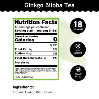 Buddha Teas Organic Herbal Kosher Absolute Ginkgo Biloba w/Herbal Supplements, Vitamin C, for Cognitive Balance & Overall Health Gluten-Free, GMO-Free, Naturally de Caffeine Free Herbal Tea (Case of 6) 18 Tea Bags