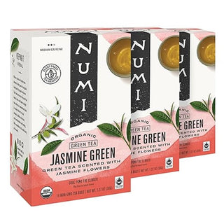 Numi Organic Kosher Jasmine Green w/Hints of Moonlight, Jasmine Flowers GMO-Free, Fair-Trade Certified, Medium Caffeinated Green Tea (Case of 6) 18 Tea Bags
