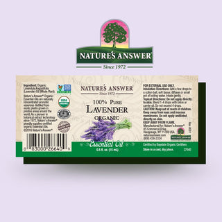 Nature's Answer Organic Lavender, Distilled From Exotic Plants, Herbals, Flowers, Leaves, Roots, & Fruits, 100% Pure w/No Synthetic Colors or Stabilizers, Gluten-Free, non-GMO, Yeast-Free, Essential Oil (Pack of 1) 0.5oz. Bottle