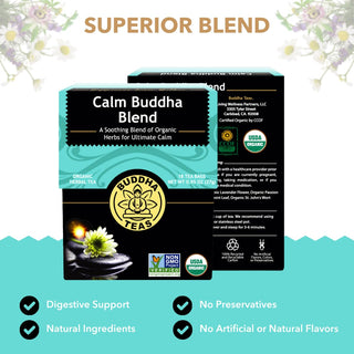 Buddha Teas Organic Kosher Calm Buddha Blend w/Chamomile Flower, Kava Kava Root, Lavender, Skullcap, St. John's Wort, Spearmint, Cinnamon, Wheat-Free, Yeast-Free, Diary-Free, GMO-Free, Caffeine-Free Herbal Tea (Case of 6) 18 Bags
