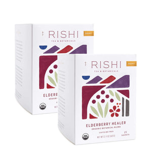 Rishi Organic Kosher Herbal Elderberry Healer w/Ginger Root, Hibiscus Flowers, Antioxidant Licorice Root Caffeine-Free Herbal Tea (Case of 6)15 Tea Bags
