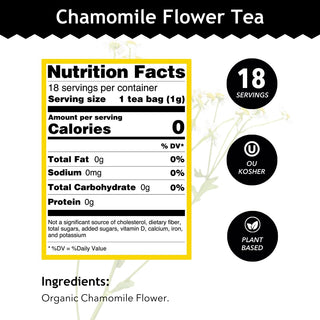 Buddha Teas Organic Herbal Kosher Chamomile Flower w/Sweet & Fruity Taste, For Health Wellbeing w/Antioxidants Minerals, Clean Ingredients, Non-GMO, Caffeine-Free Herbal Tea (Case of 6) 18 Tea Bags
