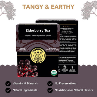 Buddha Teas Organic Herbal Kosher  Elderberry GMO-Free, Caffeine-Free Herbal Tea (Case of 6) 18 Tea Bags