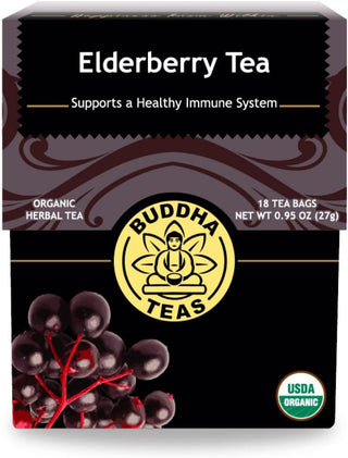 Buddha Teas Organic Herbal Kosher  Elderberry GMO-Free, Caffeine-Free Herbal Tea (Case of 6) 18 Tea Bags