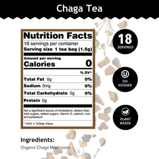 Buddha Teas - Organic Herbal Kosher, Chaga Mushroom Dairy-Free, GMO-Free, Wheat-Free, Yeast-Free Herbal Mushroom Tea (Case of 6) 18 Tea Bags