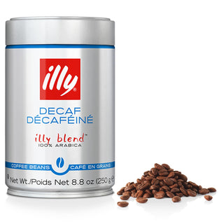 Illy Caffe Coffee Espresso Kosher 100% Arabica Medium Roast Whole Bean w/Notes of Caramel, Toasted Bread & Chocolate Caffeine-Free Coffee (Case of 6) 8.8oz Canister