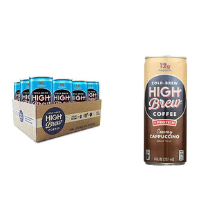 High Brew Coffee Cold Brew Creamy Cappuccino 100% Arabica Medium Roast Ground Bean 100% Direct-Trade Keto Caffeinated Coffee (Case Of 12) 8oz Can