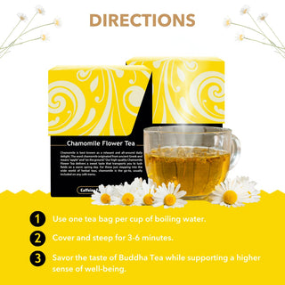 Buddha Teas Organic Herbal Kosher Chamomile Flower w/Sweet & Fruity Taste, For Health Wellbeing w/Antioxidants Minerals, Clean Ingredients, Non-GMO, Caffeine-Free Herbal Tea (Case of 6) 18 Tea Bags