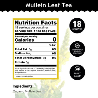 Buddha Teas EU Organic 100% Kosher Herbal, Mullein Leaf w/Fresh Certified Organic Herbs, Antioxidants, Minerals & Vitamin C, for Health & Wellbeing, Bleach Free, Dioxin Free , Plant, Non-GMO Caffeine-Free Herbal Tea (Case of 6) 18 Tea Bags