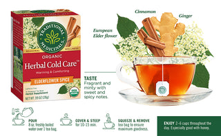 Traditional Medicinals Organic Herbal Kosher "Herbal Cold Care" w/Elderflower, Yarrow Flower & Peppermint Leaf, GMO-Free Caffeine-Free Herbal Tea (Case of 6) 16 Tea Bags