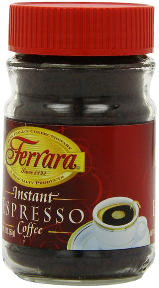 Ferrara Instant Espresso 100% Medium Roast Choice Robusta & Arabica Ground Beans w/Richness of Chocolate, Gluten-Free, GMO-Free Concentrated Caffeinated Coffee (Case of 12) 2oz Jar