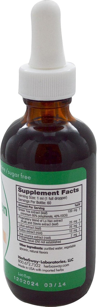 Herbasway Laboratories Original All Natural Herbagreen Dietary Supplement w/Blend of Nutrients, Boosted by Lotus Leaf Extract, Kudzu Root Extract, w/Proprietary Botanical Blend Sugar-Free Green Tea (Pack of 1) 2 Fl Oz Bottle