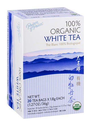 Prince Of Peace Organic Herbal White Tea Premium Peony Loose Leaves, w/Notes of Honey, Chestnut, Oak  Vanilla, Light, Sweet, Zero-calorie, Caffeinated White Tea (Pack of 1) 20 Tea Bags
