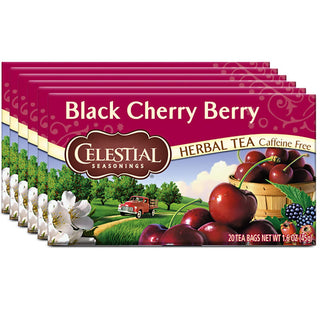 Celestial Seasonings Herbal Kosher Black Cherry Berry w/Blended Hibiscus, Rosehips, Roasted Chicory, Blackberry Leaves, Hawthorn, Cherries Other Natural Flavors Caffeine-Free Herbal Tea (Case of 6) 20 Tea Bags