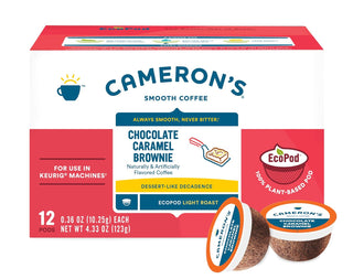 Cameron's Smooth Kosher Chocolate Caramel Brownie w/Smooth Sweet Buttery Flavor of Caramel, 100% Premium Arabica Light Roast Ground Bean Gluten-Free, Allergen-Free, Caffeinated Coffee (Case of 6) 4.33oz K-Cup Pods
