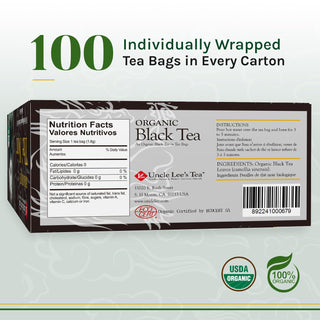 Uncle Lees Tea Organic Legends Of China Biologique 'The Noir" Black Tea Leaves, Wheat-Free, Zero-Calories, Caffeine Black Tea (Pack of 1) 100 Tea Bags