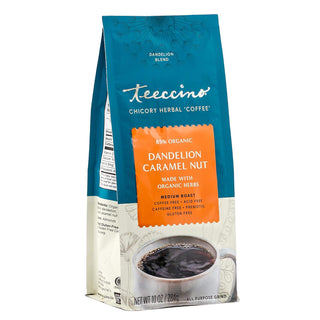 Teeccino Organic Herbal Kosher-Parve Dandelion Blend Caramel Nut w/Carob, Chicory, Dandelion Root, Figs, Almonds, Natural Flavor Plant-Based, Caffeine-Free Herbal Tea (Case of 6)10 Tea Bags