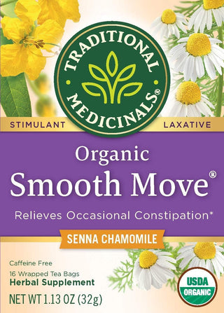 Traditional Medicinals Organic Herbal Kosher & Smooth Move Chamomile w/Senna Leaf, Herbal Supplements GMO-Free, Naturally Caffeine-Free Herbal Tea (Case of 6) 16 Tea Bags