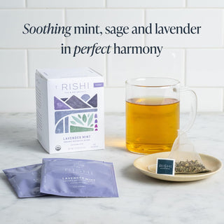 Rishi Organic Kosher Lavender Mint w/Peppermint, Licorice, Lavender, Sage, GMO-Free, Dairy-Free Caffeinated Herbal Tea (Case of 6) 15 Tea Bags