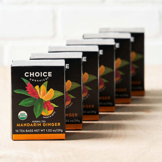 Choice USDA Organic Certified, Kosher Certified, Mandarin Ginger w/Rooibos, Spicy & Floral Notes, Dairy-Free, GMO-Free, Wheat-Free, Yeast-Free, Vegan, Gluten-Free, Caffeine-Free Herbal Tea (Case of 6) 16 Tea Bags