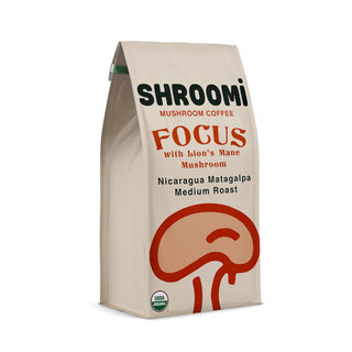 Shroomi USDA Organic Mushroom Coffee, FOCUS w/Lion’s Mane, Mushroom, Nicaragua Matagalpa, 100% Arabica Medium Ground Roasted Blend, Daily, Cognitive, Mental Well Being & Performance, Certified Fair Trade, Gourmet Mushroom Coffee (Case of 12) 12oz Bags