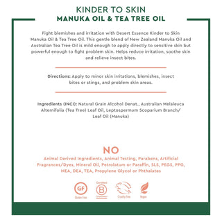 Desert Essence - Kinder to Skin, Pure New Zealand Manuka Oil & 20% Pure Australian Tea Tree Oil, Cruelty-Free, No Artificial Fragrances or Dyes, Vegan, Gluten-Free Oil (Pack of 1) 4.0oz Bottle