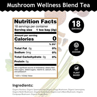 Buddha Teas Organic Kosher Mushroom Wellness Blend w/Functional Mushrooms, Lion's Mane, Cordyceps, Chaga, Reishi & Spearmint Leaf, Lemongrass, Anise Seed, Ginger Root Gluten-Free, Dairy-Free, GMO-Free Caffeine-Free Mushroom Tea (Case of 6) 18 Bags