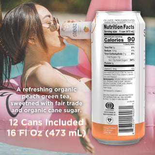 Steaz Organic Kosher Lightly Sweetened Peach Fair-Trade, Gluten-Free, Dairy-Free, Vegan, Wheat-Free, Yeast-Free, Green Tea (Case of 12) 16 Fl Oz Can