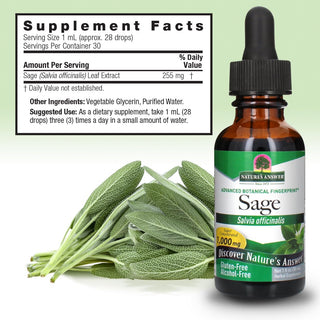 Nature's Answer Organic Sage w/Cold Bio-Chelated® Proprietary Extraction & Holistically Balanced, Authentic Botanical Fingerprint, 100% Pure w/No Synthetic Colors or Stabilizers, Gluten-Free, non-GMO, Yeast-Free, Alcohol-Free Extract (Pack of 1) 1.0oz Jar