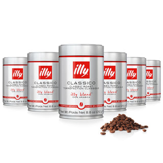 Illy Caffe Coffee 100% Arabica Medium Roast Whole Bean w/Notes of Caramel, Orange Blossom & Jasmine, No Preservatives, Espresso Caffeinated Coffee (Case Of 6) 8.8oz Canister