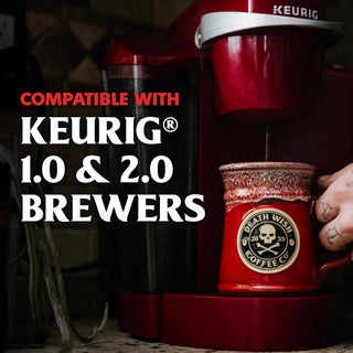 Death Wish Organic Medium Roast Arabica & Robusta Ground Beans w/Notes of Cherry & Chocolate Fair-Trade Single Serve Cup Caffeinated Coffee (Case of 6)10 K-Cup Pods