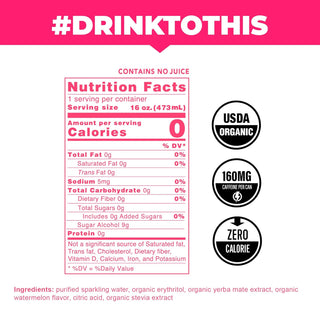 CLEAN Cause Organic Yerba Mate Watermelon w/Stevia Extract, Erythritol, Yerba-Mate Extract, Citric Acid, Keto Friendly Energy Drink Alternative w/Zero Calorie, Zero-Sugar, 160mg Caffeine, Better Alternative to Energy Drinks (Case of 12) 16 oz Cans