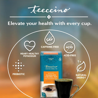 Teeccino Organic Herbal Kosher-Parve Dandelion Blend Caramel Nut w/Carob, Chicory, Dandelion Root, Figs, Almonds, Natural Flavor Plant-Based, Caffeine-Free Herbal Tea (Case of 6)10 Tea Bags