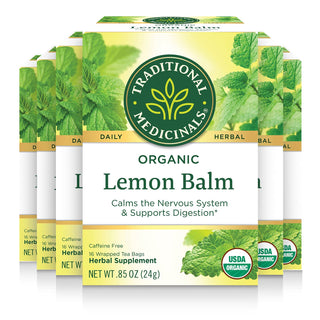 Traditional Medicinals Organic Kosher Herbal Lemon Balm Naturally, Non-GMO Verified. Kosher. Caffeine Free. Certified B Corp. Compostable Tea Bags, Caffeine-Free GMO-Free, Herbal Tea (Case of 6) 16 Tea Bags